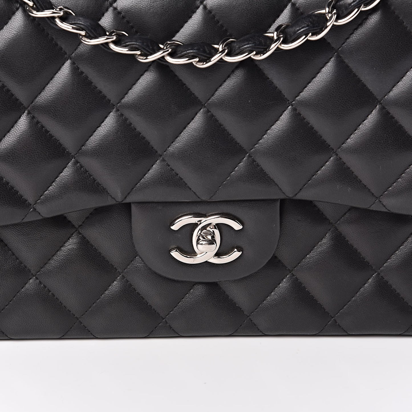 Lambskin Quilted Jumbo Double Flap Black