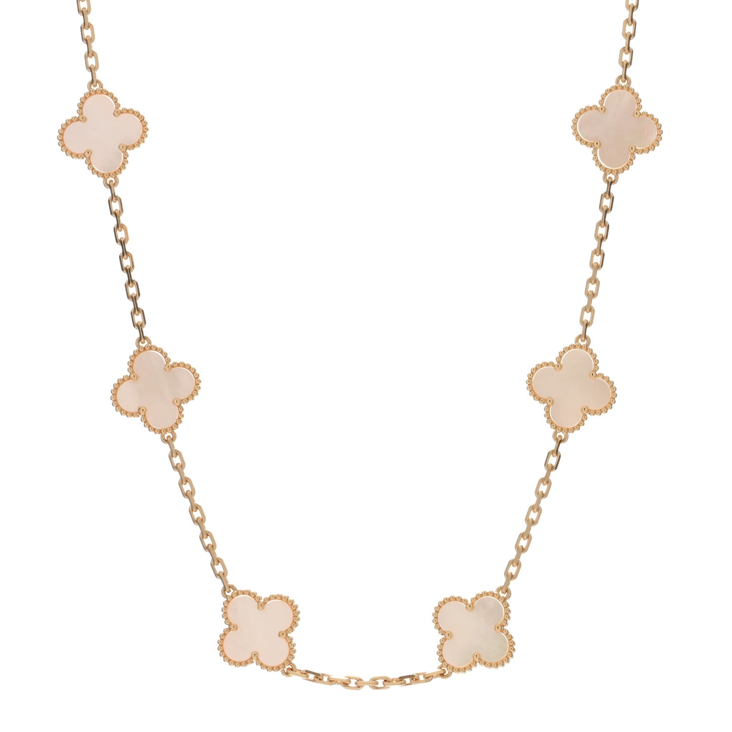 18K Yellow Gold Mother of Pearl 10 Motifs Vintage Alhambra Necklace