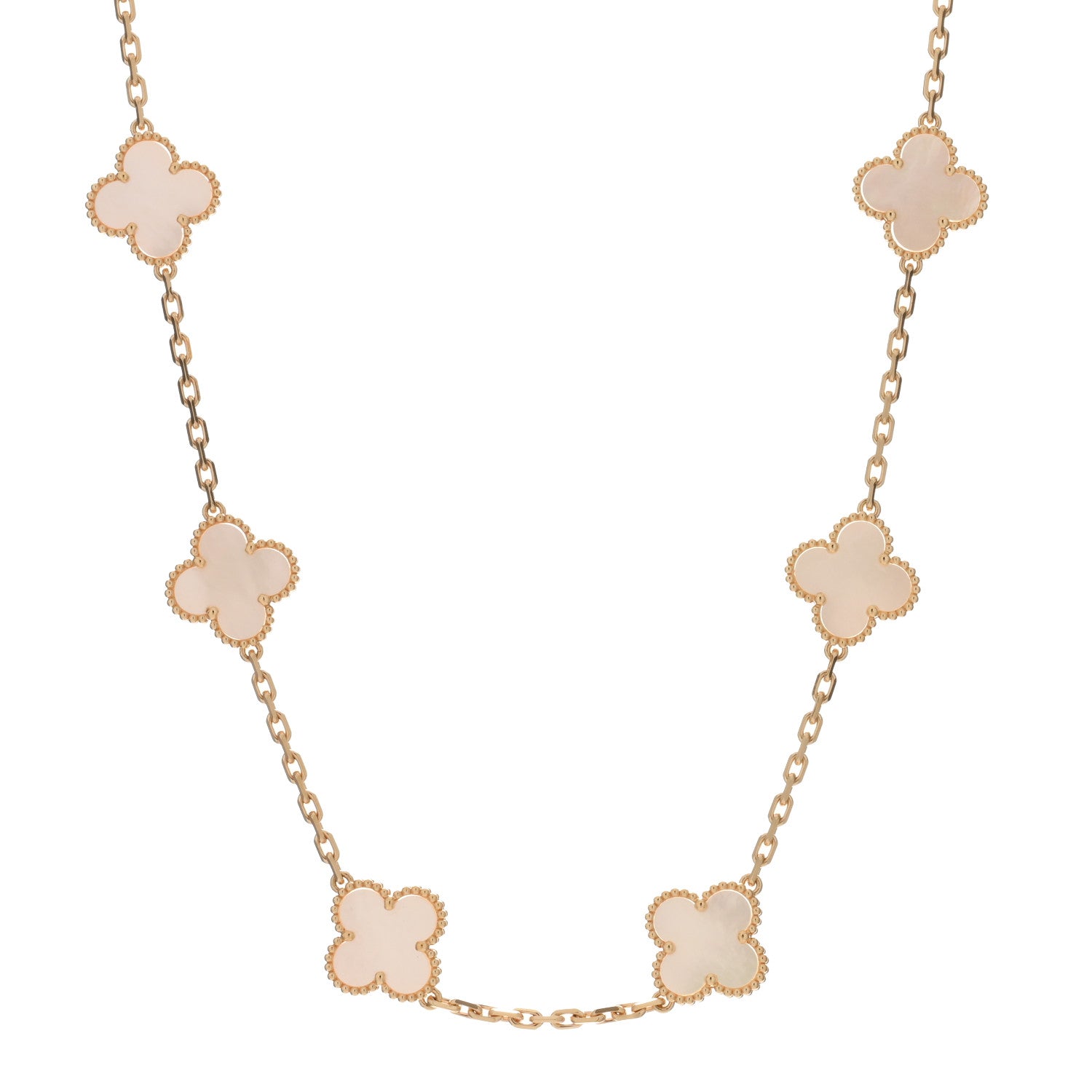 Van Cleef & Arpels 18K Yellow Gold Mother of Pearl 10 Motifs Vintage Alhambra Necklace 1 of 3