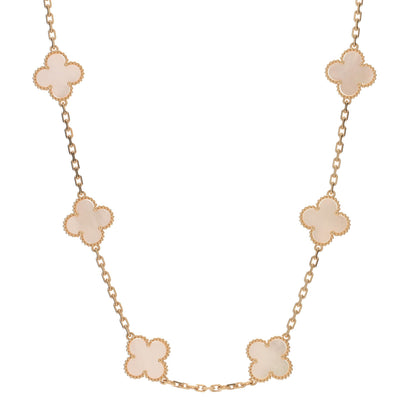 Van Cleef & Arpels 18K Yellow Gold Mother of Pearl 10 Motifs Vintage Alhambra Necklace 1 of 3