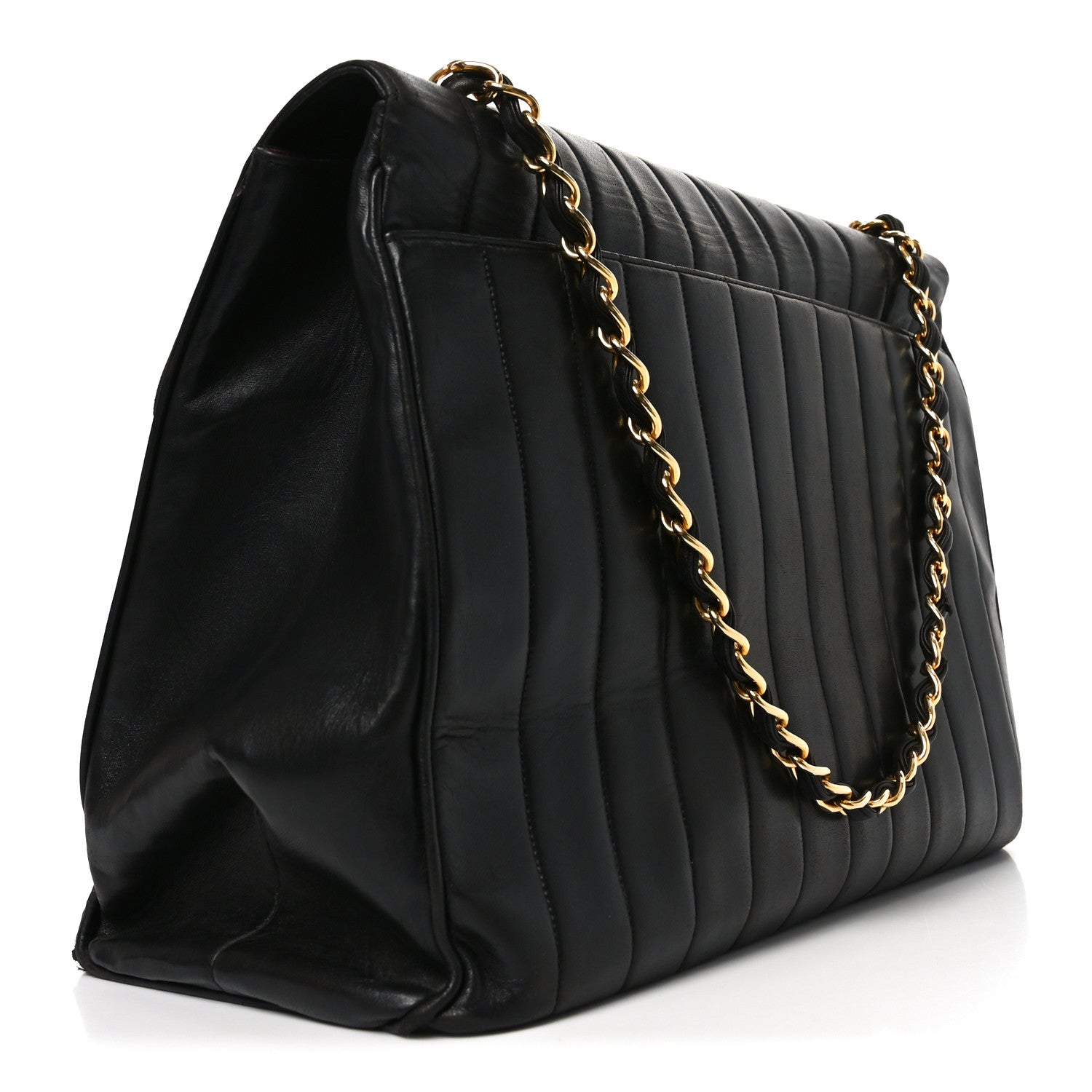 Chanel Lambskin Vertical Quilted XL Jumbo Single Flap Black 3 of 12