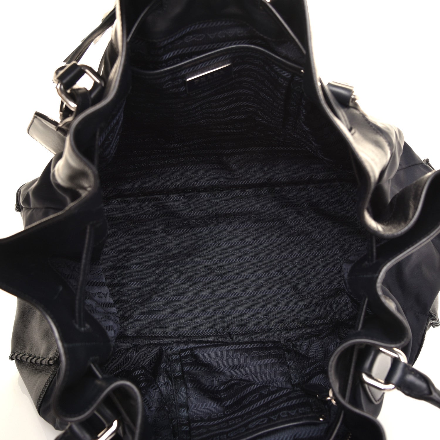 Prada Tessuto Nylon Nappa Soft Drawstring Tote Navy Black 5 of 8