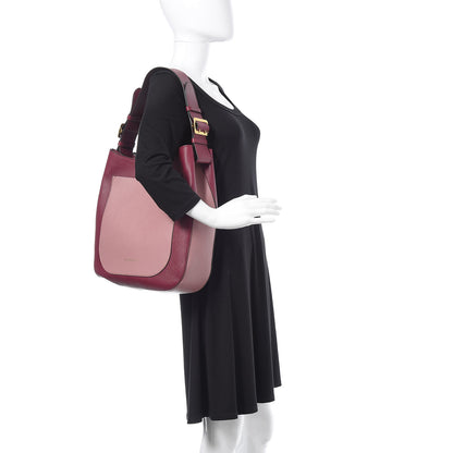 Burberry Soft Grain Calfskin Bi-Color Small Elmstone Hobo Dark Plum Dusty Pink 2 of 9