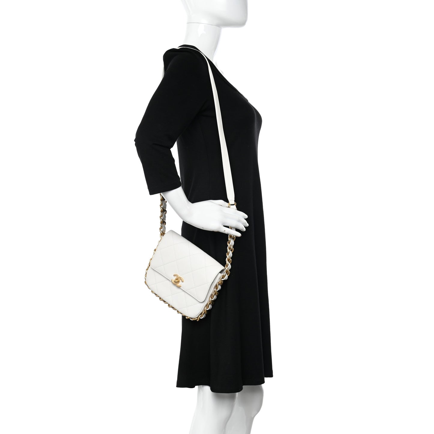 Calfskin Quilted Small Framing Chain Bag White