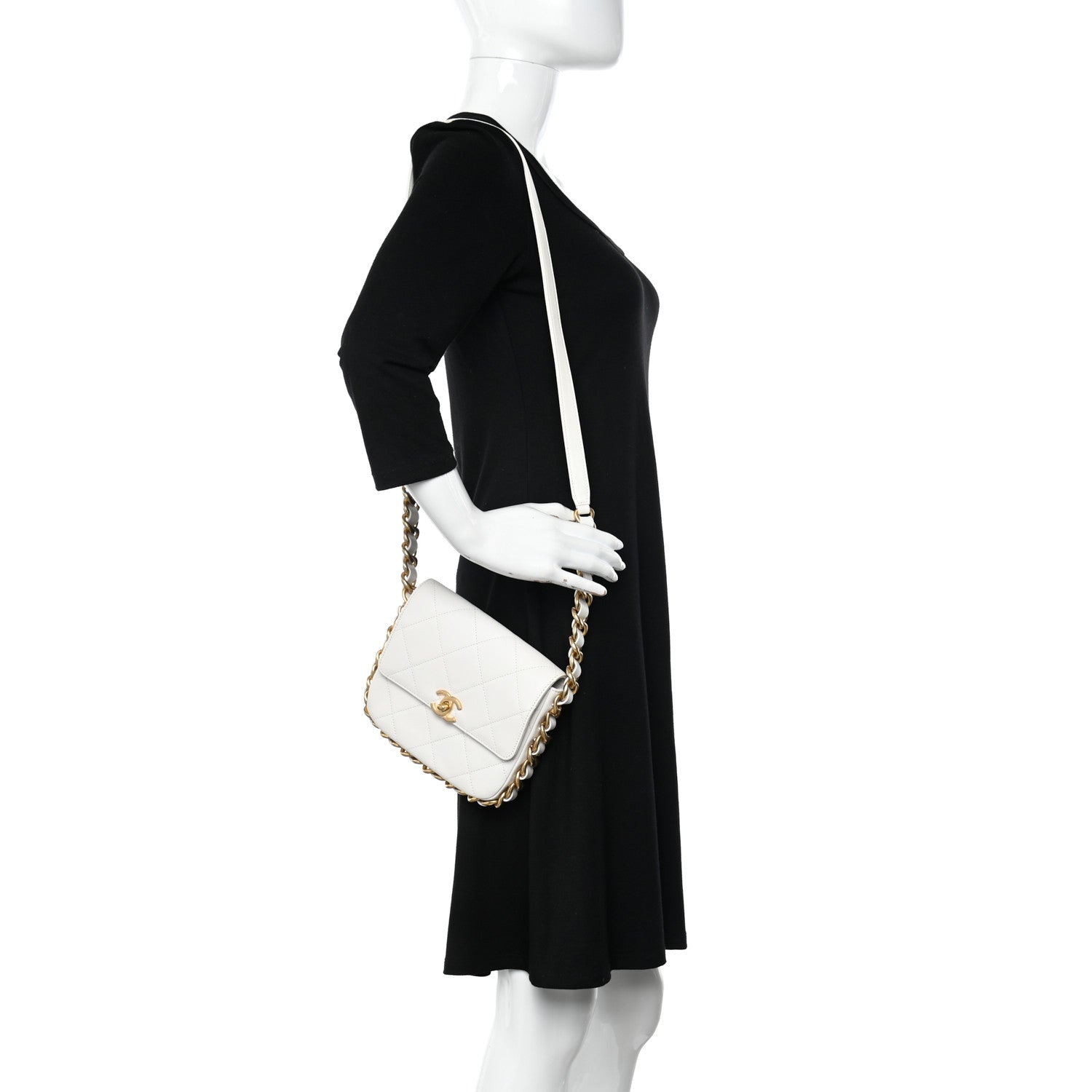 Chanel Calfskin Quilted Small Framing Chain Bag White 2 of 12