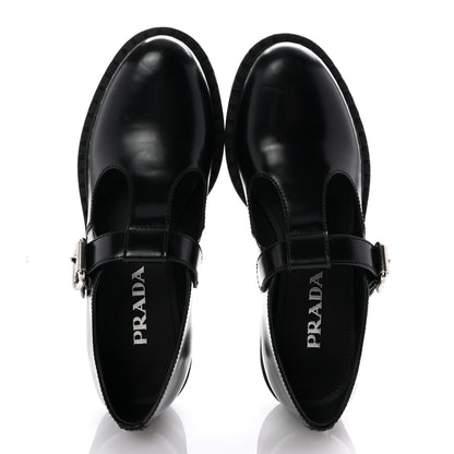 Prada Spazzolato Mary Jane T Strap 40mm Loafers 38 Black 2 of 9