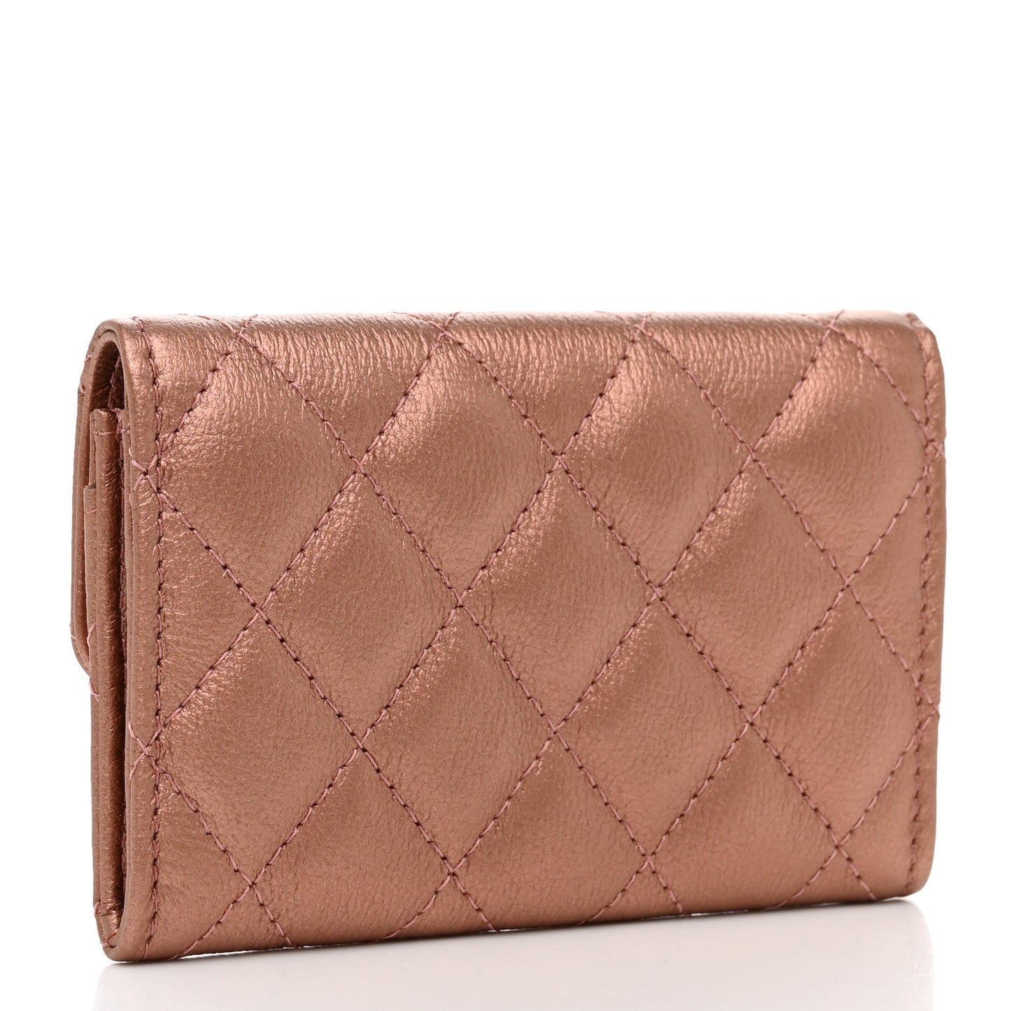 Metallic Calfskin Quilted Reissue Flap Card Holder Copper Pink