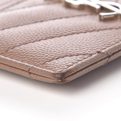 Saint Laurent Grain De Poudre Matelasse Chevron Monogram Credit Card Case Dark Beige 8 of 17