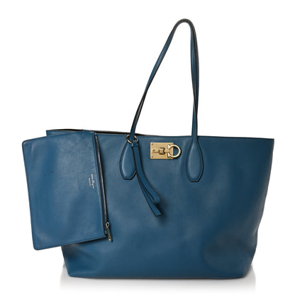 Salvatore Ferragamo Calfskin The Studio Tote Blue 1 of 8