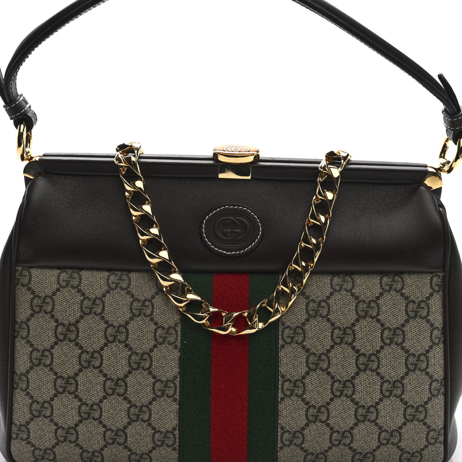 Gucci GG Supreme Monogram Koi Calfskin Web Virgo Tote Beige Ebony Chocolate 8 of 9