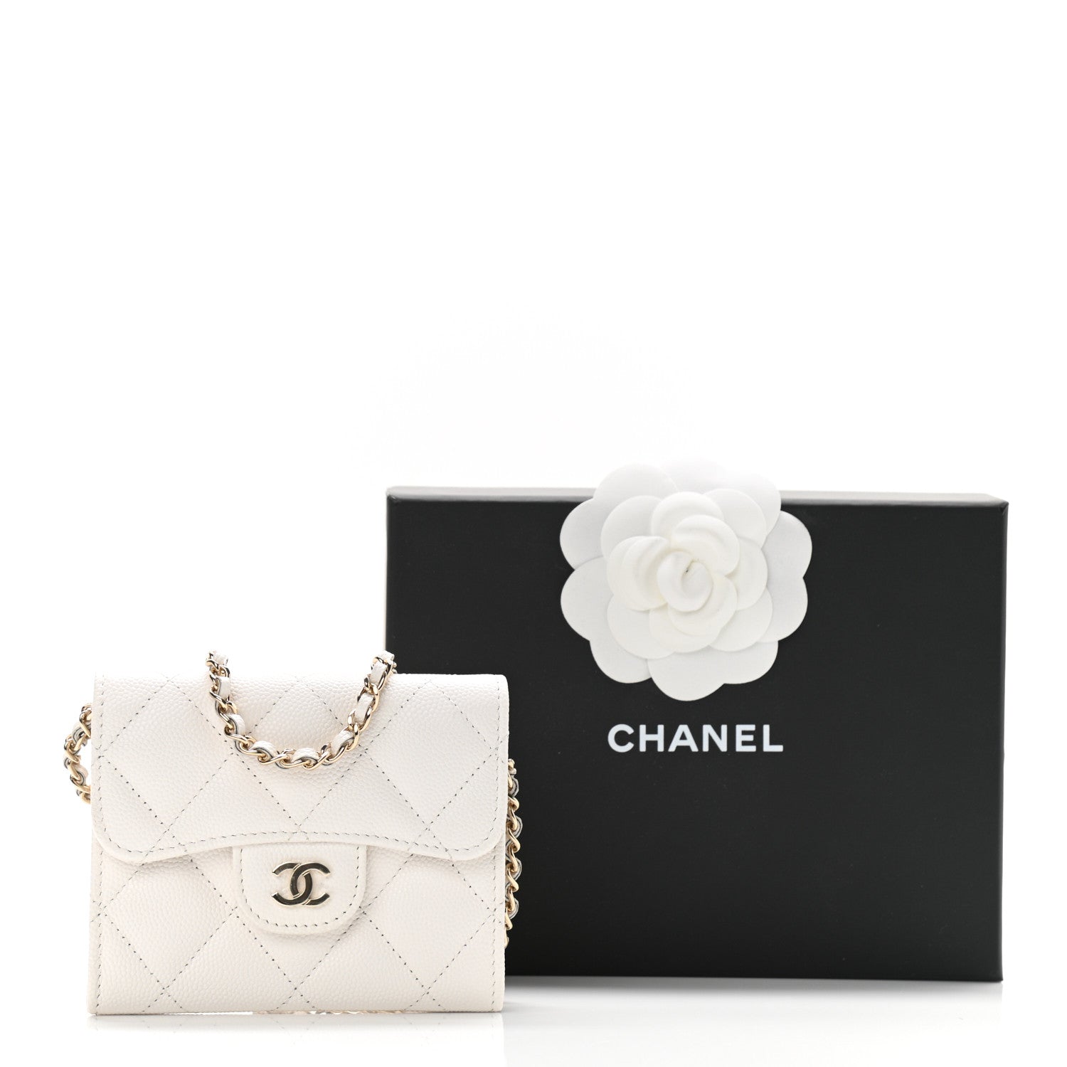 Chanel Caviar Quilted Flap Card Holder On Chain White 11 of 11