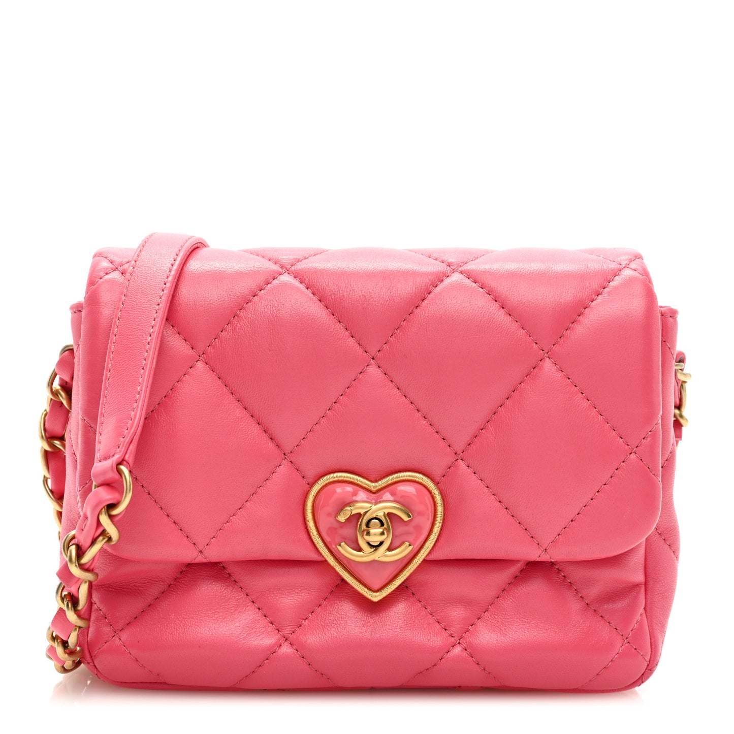 Lambskin Plexiglass Quilted Coco Love Mini Flap Pink