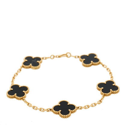 Van Cleef & Arpels 18K Yellow Gold Black Onyx 5 Motifs Vintage Alhambra Bracelet 1 of 4