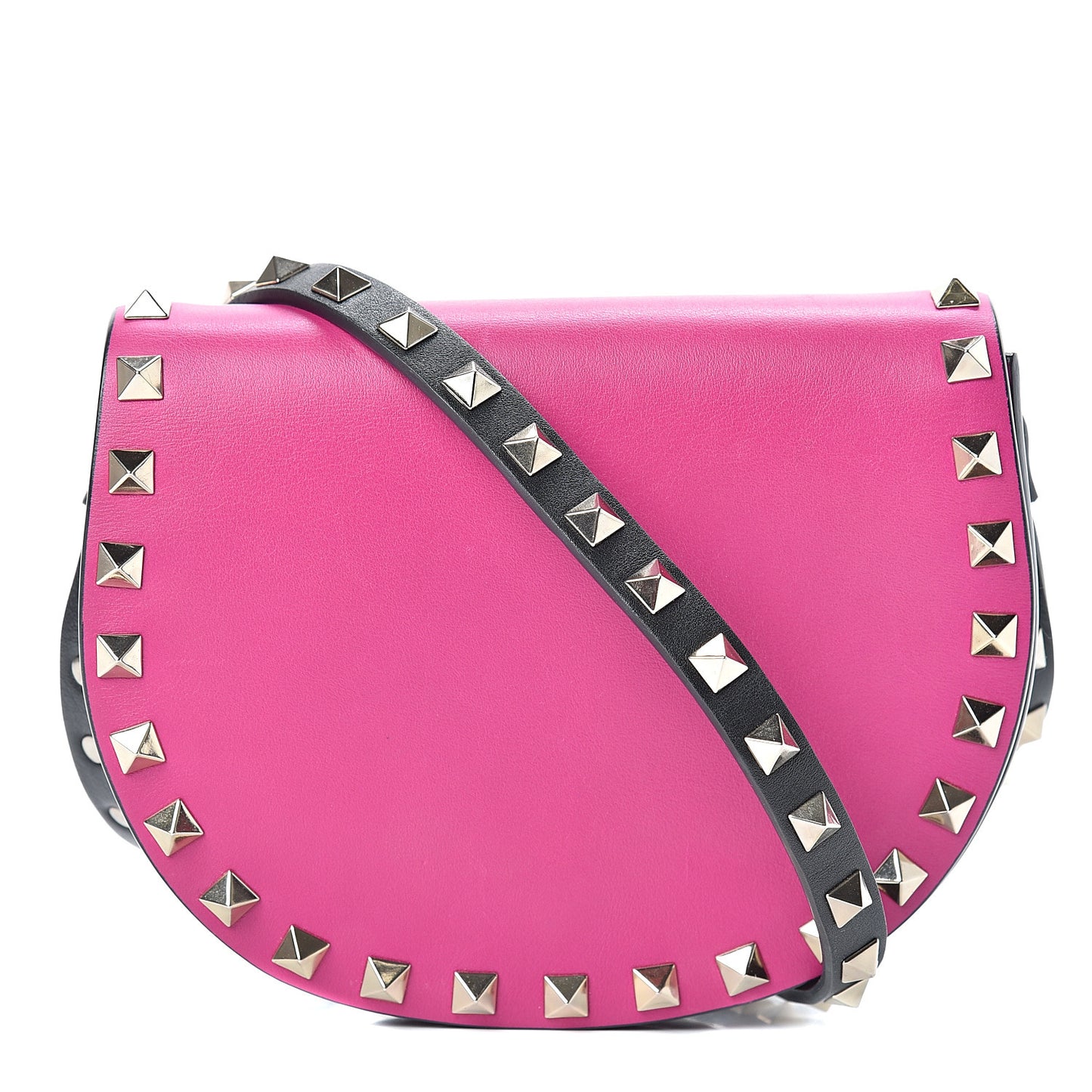 Vitello Rockstud Halfmoon Saddle Bag Fuxia Black