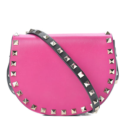Valentino Garavani Vitello Rockstud Halfmoon Saddle Bag Fuxia Black 1 of 14
