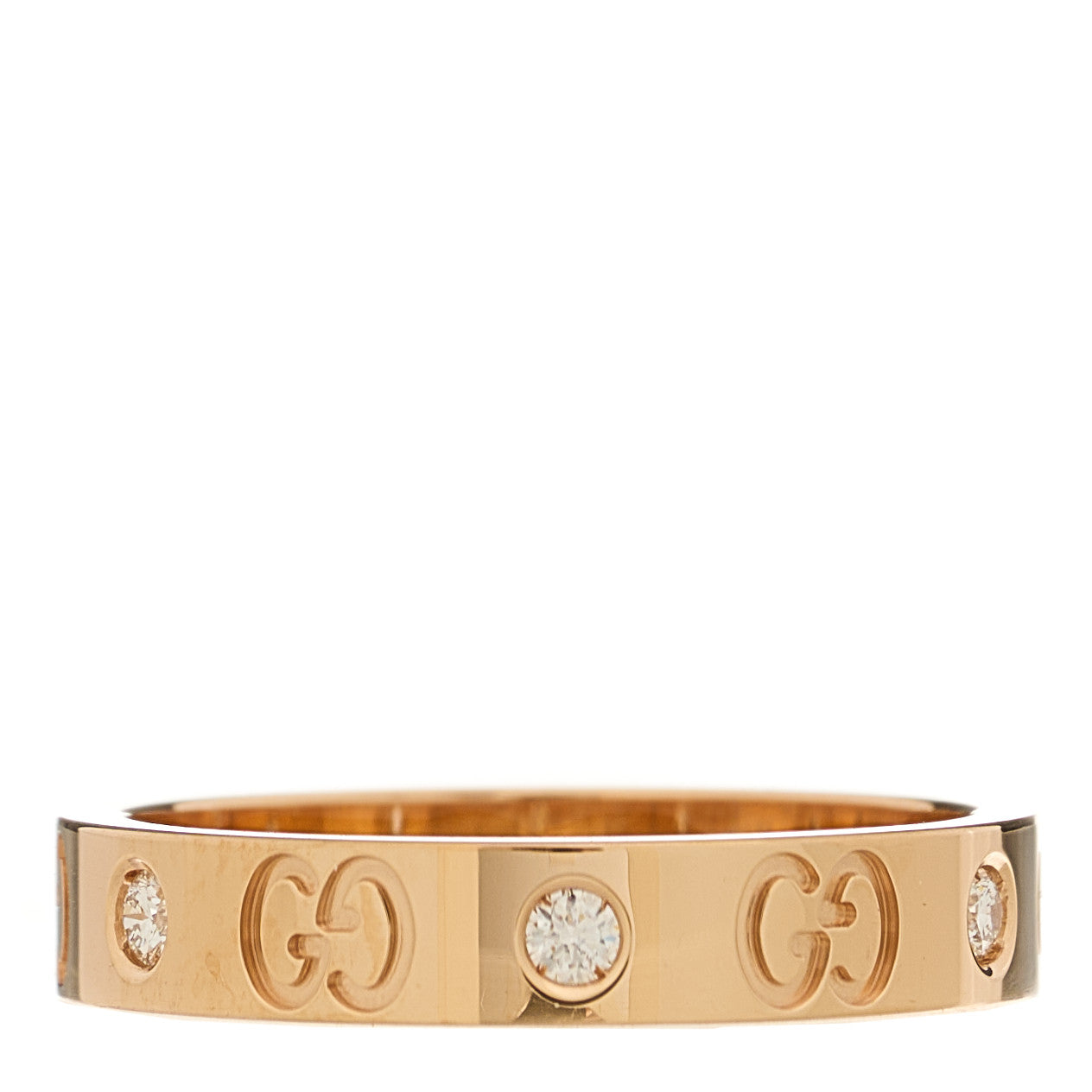 Gucci 18K Rose Gold Diamond Icon Band Ring 58 8.5 3 of 9