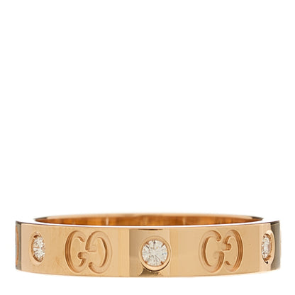 Gucci 18K Rose Gold Diamond Icon Band Ring 58 8.5 3 of 9