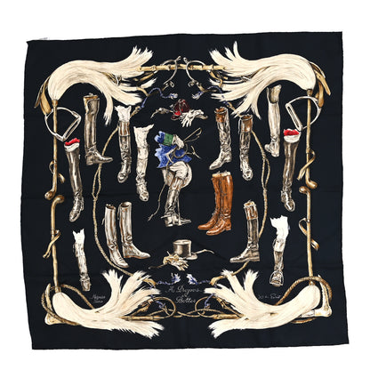 Hermes Silk A Propos de Bottes Scarf 90 Black White Black White 1 of 5