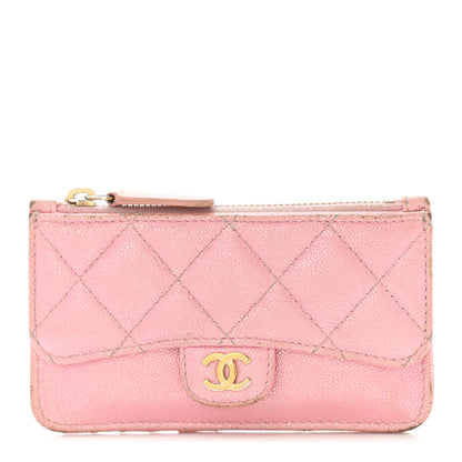 Chanel Iridescent Caviar Quilted Flap Zip Card Holder Pink 1 of 12