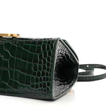 Balenciaga Shiny Calfskin Crocodile Embossed Small Hourglass Top Handle Bag Forest Green 9 of 9