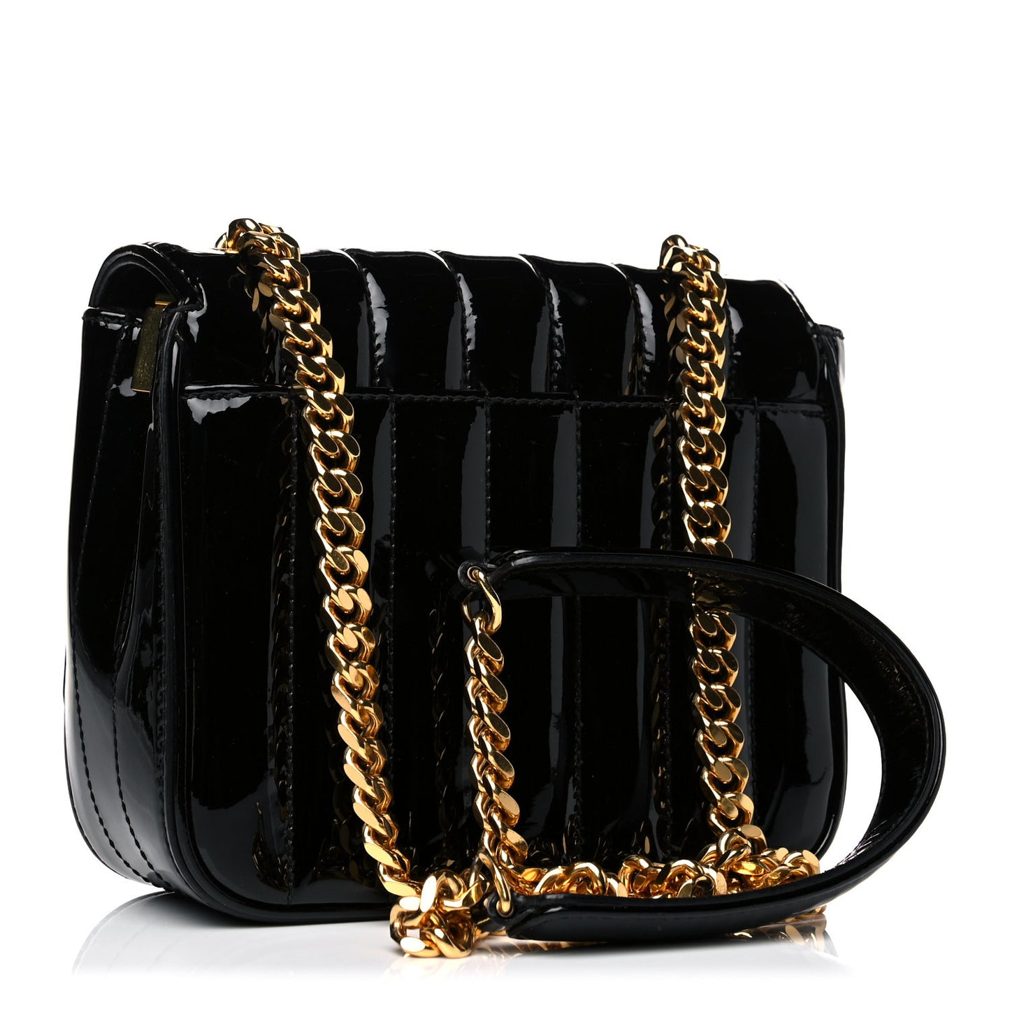 Patent Calfskin Matelasse Monogram Small Vicky Chain Bag Black