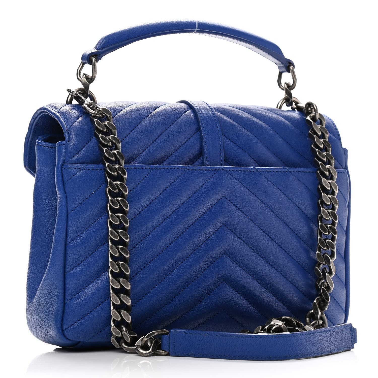 Saint Laurent Sheepskin Matelasse Chevron Monogram Medium College Bag Royal Blue 2 of 9