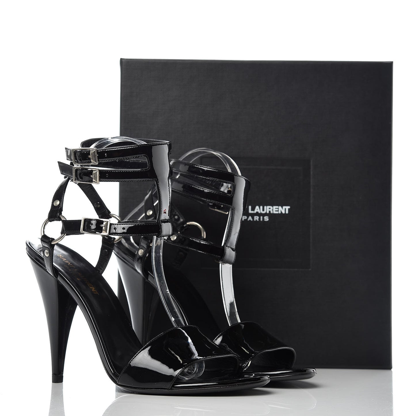 Patent Calfskin Fetish 105 Sandal Heels 40 Black