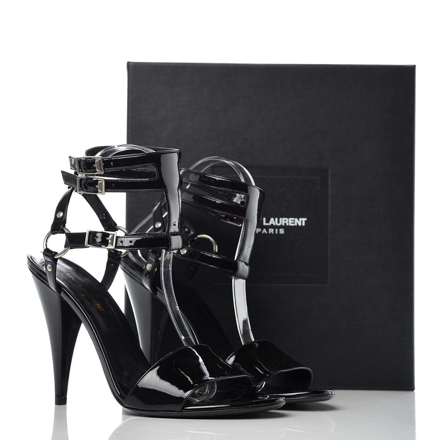 Saint Laurent Patent Calfskin Fetish 105 Sandal Heels 40 Black 11 of 11