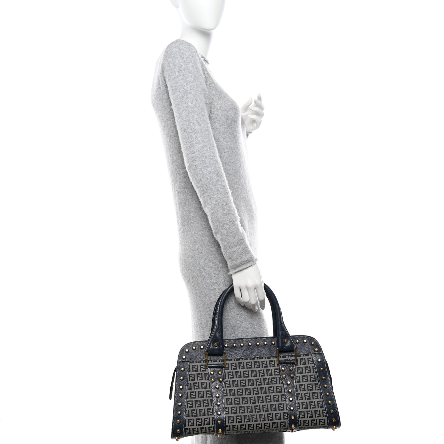 Zucchino Calfskin Studded Top Handle Satchel Tobacco Blue