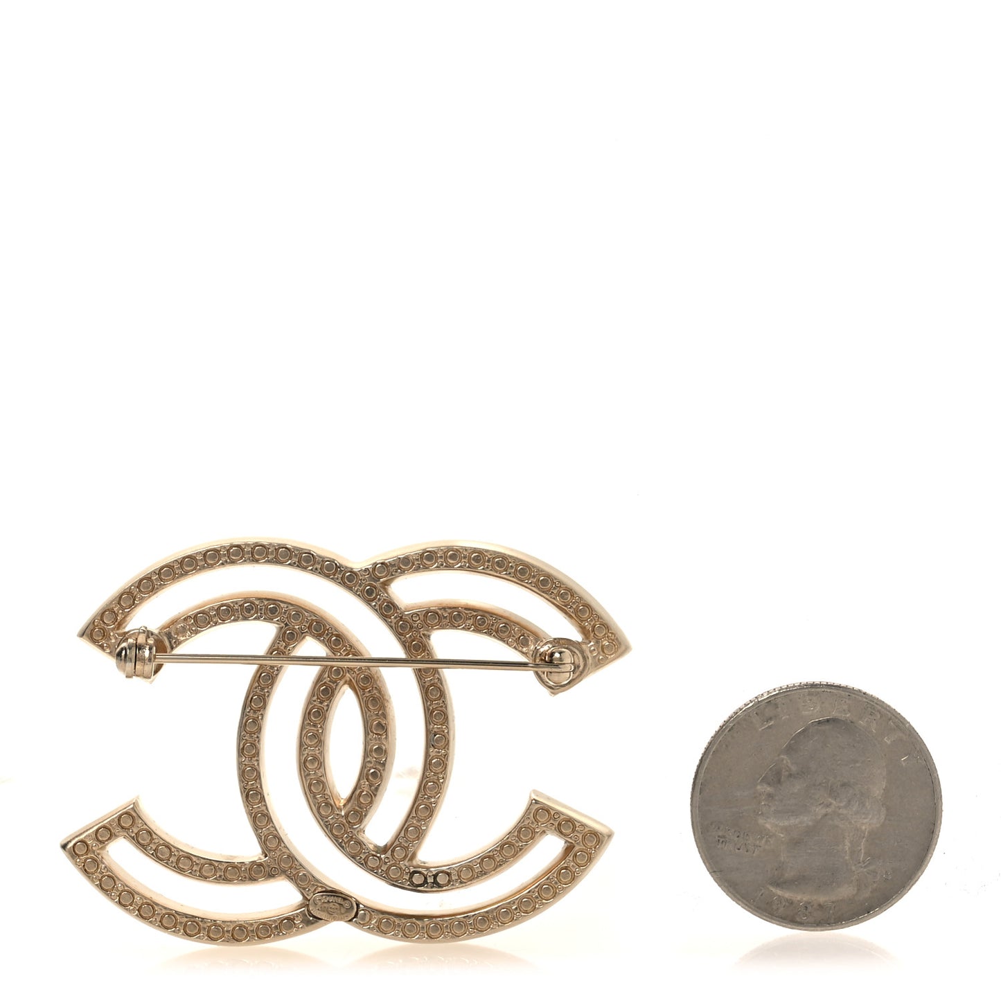 Metal Crystal CC Brooch Gold