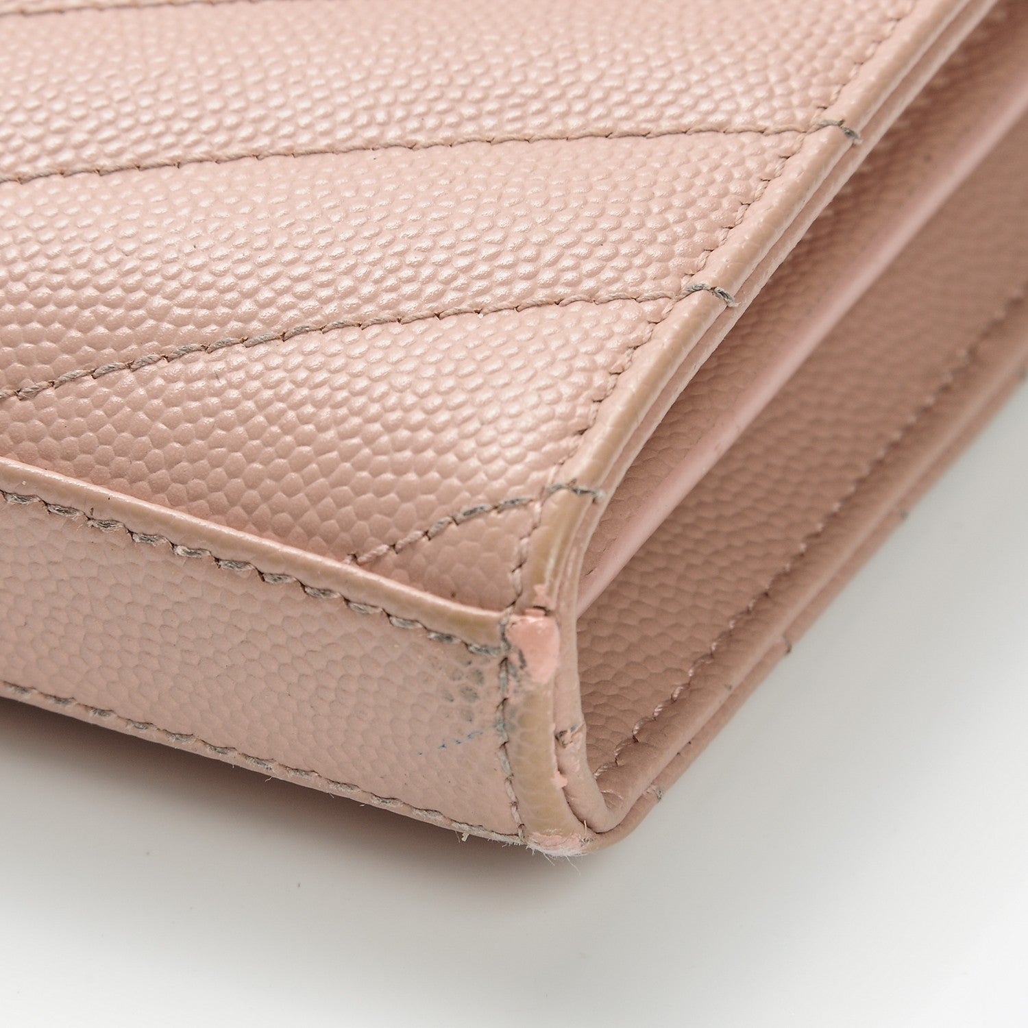 Saint Laurent Grain De Poudre Matelasse Chevron Monogram Chain Wallet Pale Pink 11 of 15