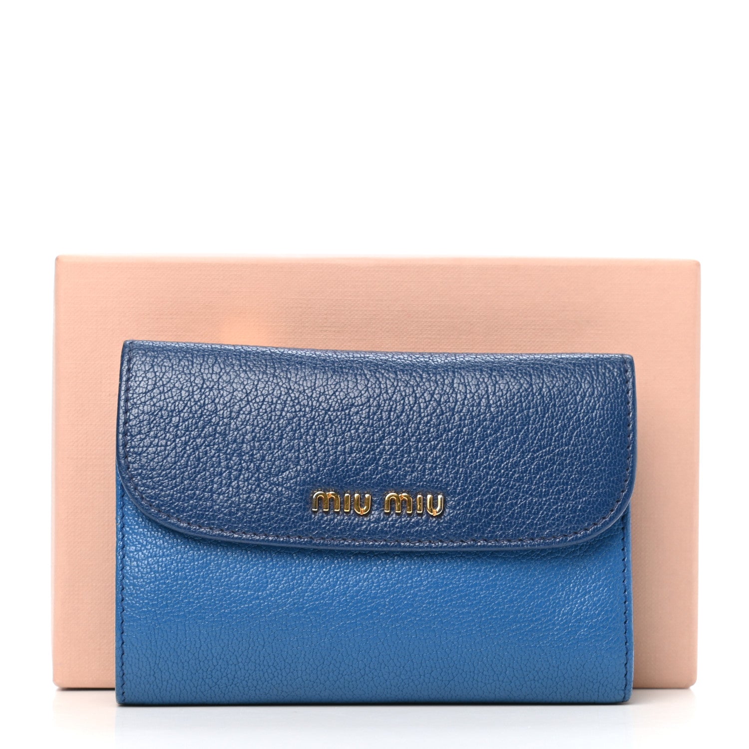 Miu Miu Goatskin Madras Compact Flap Wallet Cobalto Marea 8 of 8