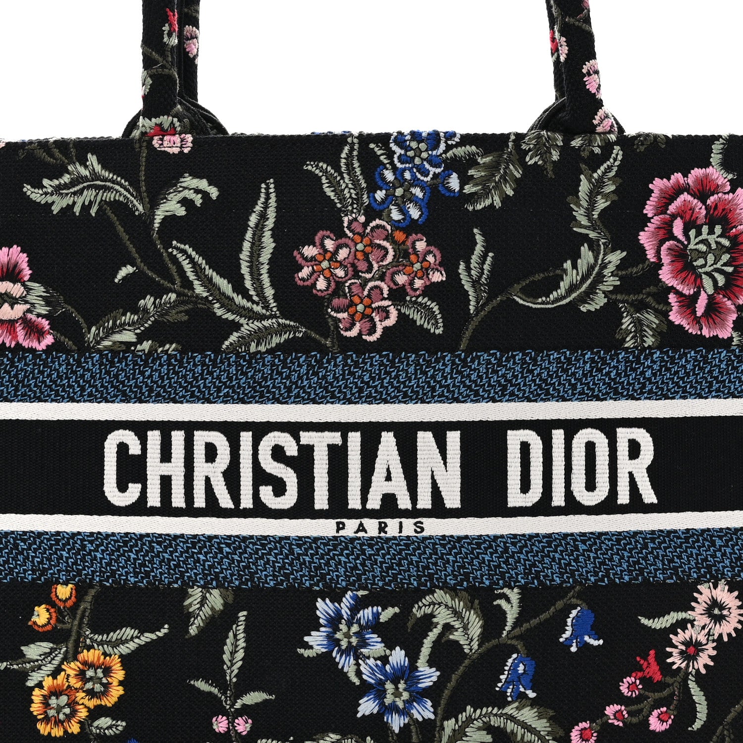 Christian Dior Raffia Embroidered Petites Fleurs Medium Book Tote Navy Blue Multicolor 8 of 10