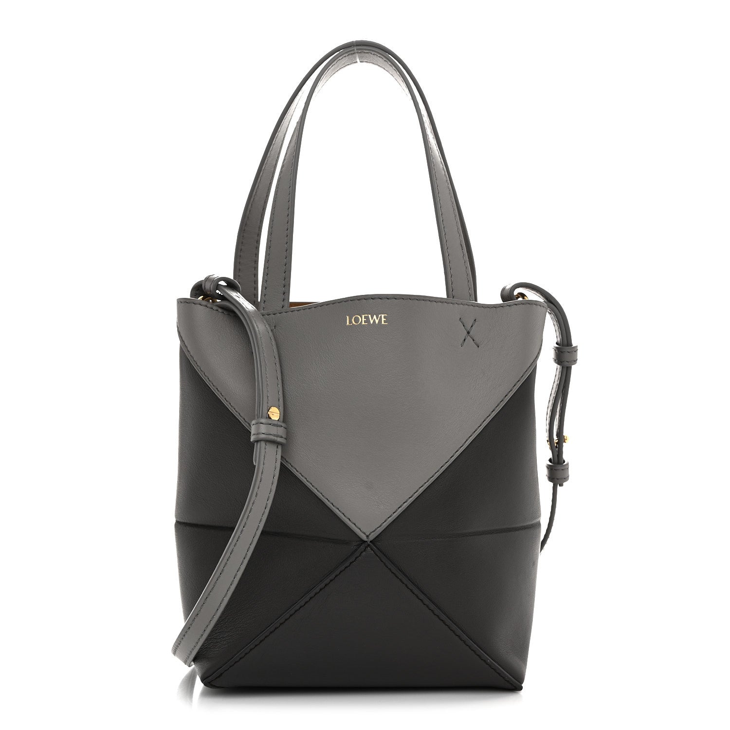 Loewe Shiny Calfskin Mini Puzzle Fold Tote Pearl Grey Dark Grey 1 of 10