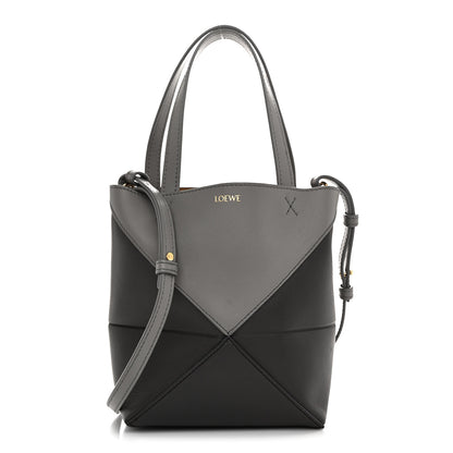 Loewe Shiny Calfskin Mini Puzzle Fold Tote Pearl Grey Dark Grey 1 of 10