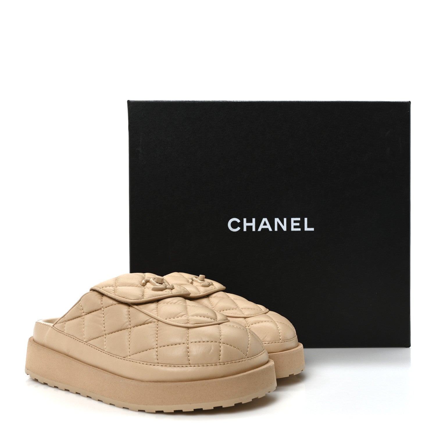Chanel Lambskin Quilted CC Turnlock Mules  36 Beige 9 of 9
