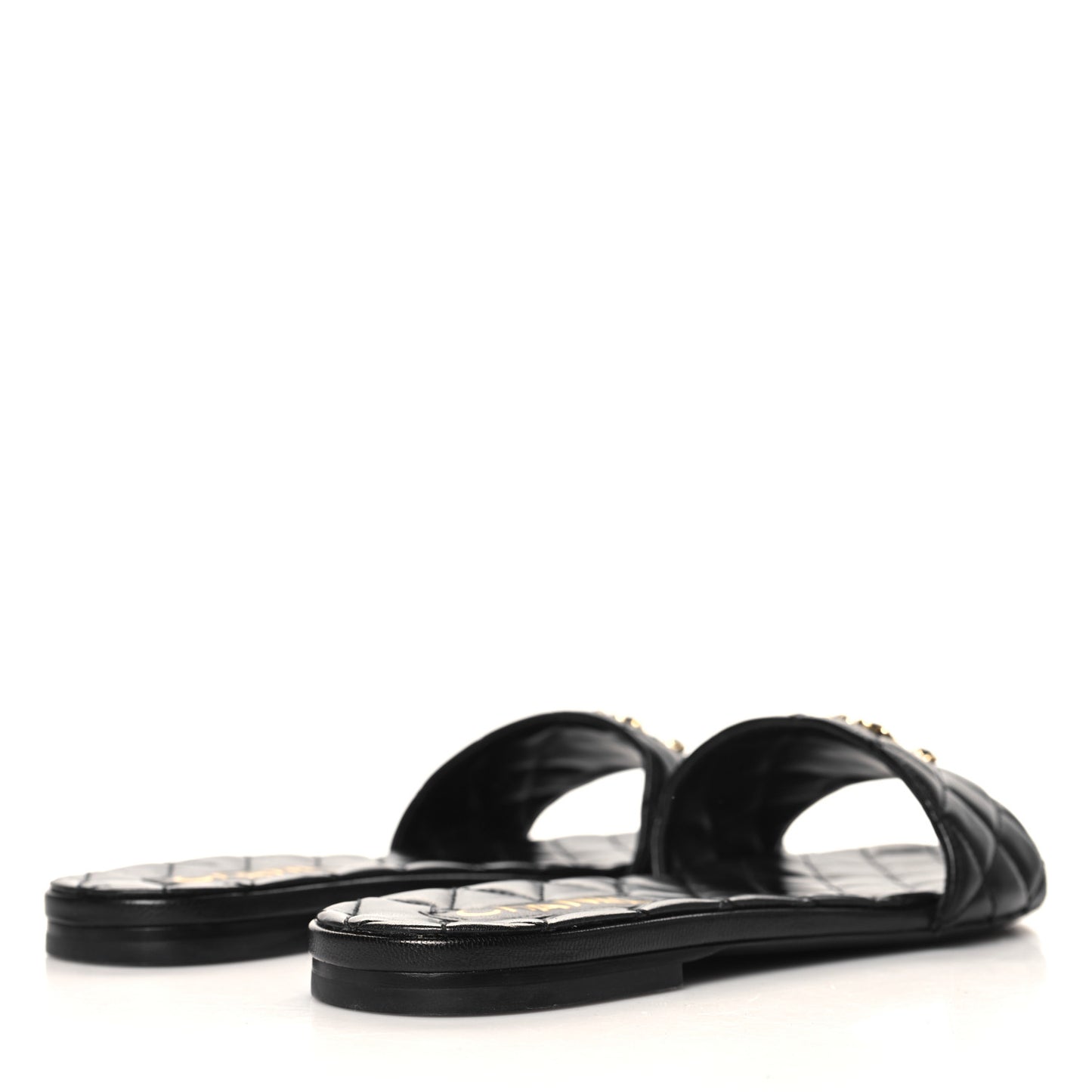 Shiny Goatskin Quilted CC Mules Sandals 40 Black
