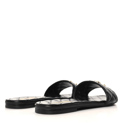 Chanel Shiny Goatskin Quilted CC Mules Sandals 40 Black 5 of 9