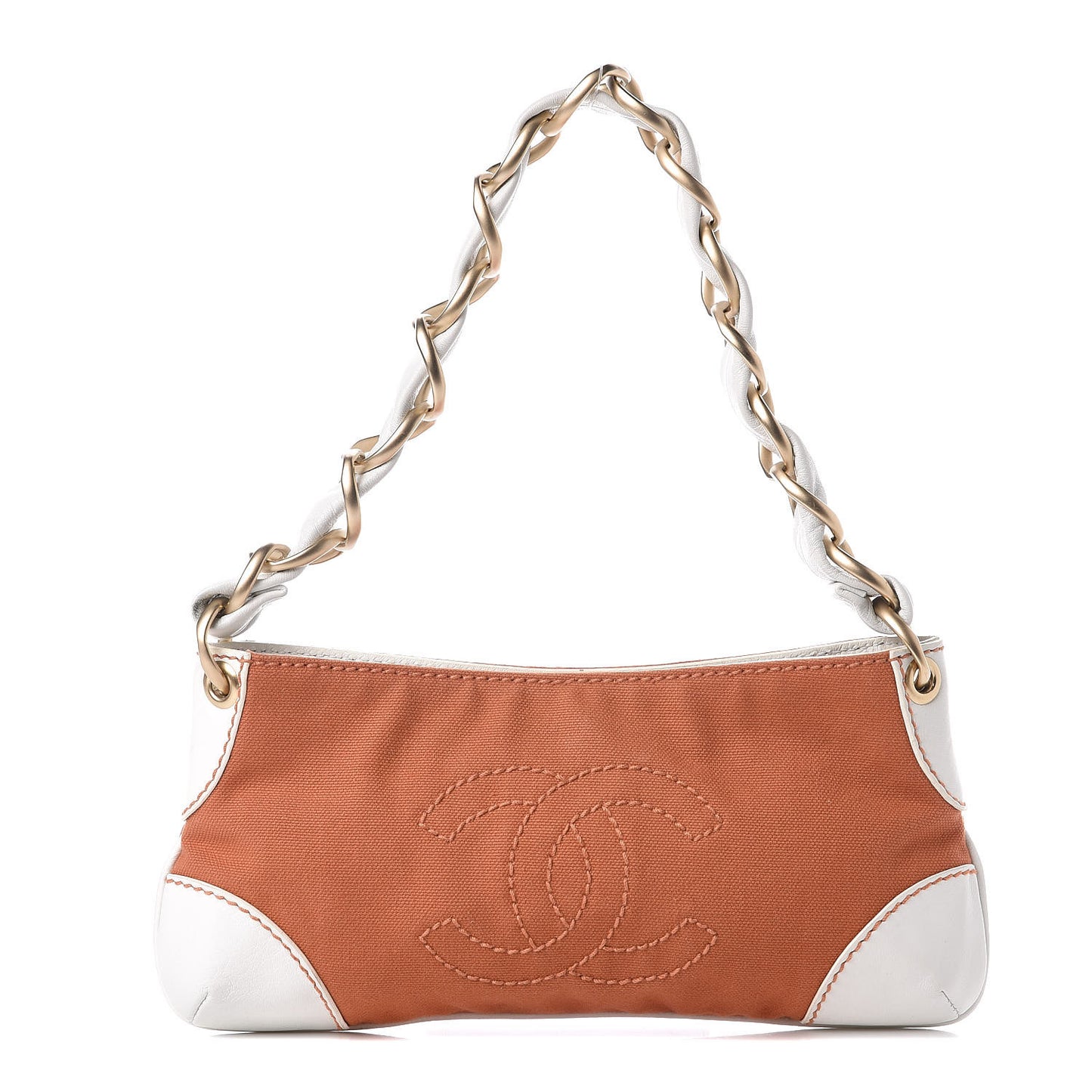 Lambskin Canvas CC Olsen Chain Small Shoulder Bag White Orange