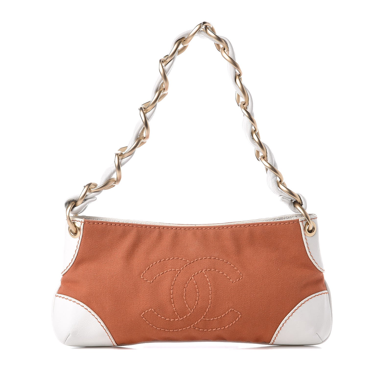 Chanel Lambskin Canvas CC Olsen Chain Small Shoulder Bag White Orange 1 of 10
