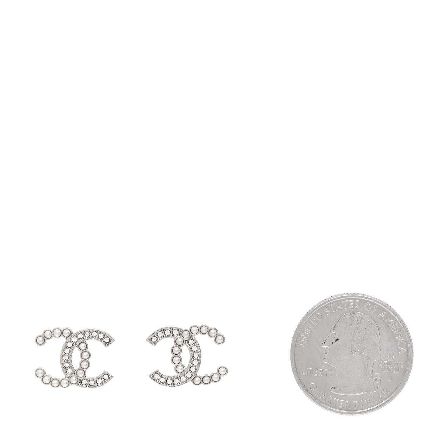 Pearl Crystal CC Earrings Silver Pearly White