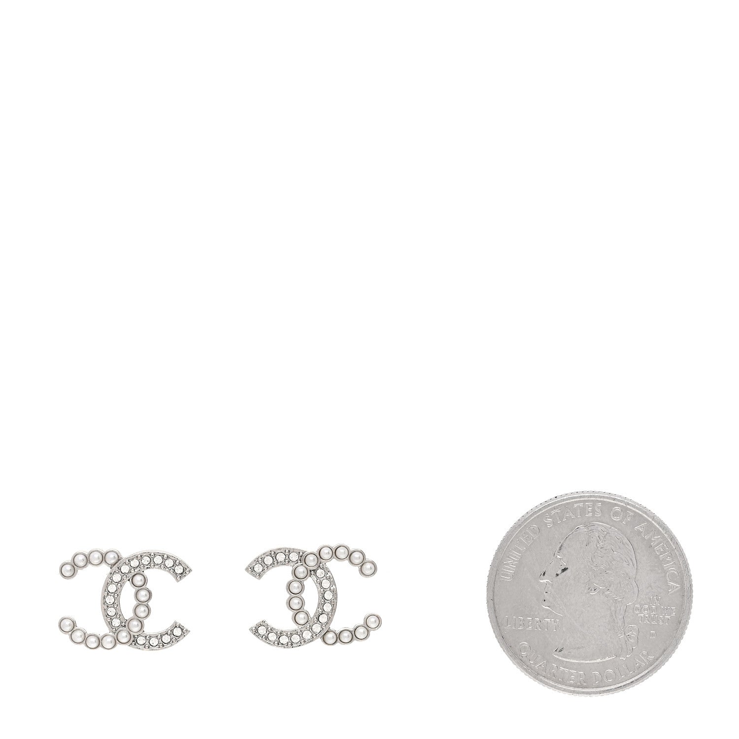 Chanel Pearl Crystal CC Earrings Silver Pearly White 2 of 5