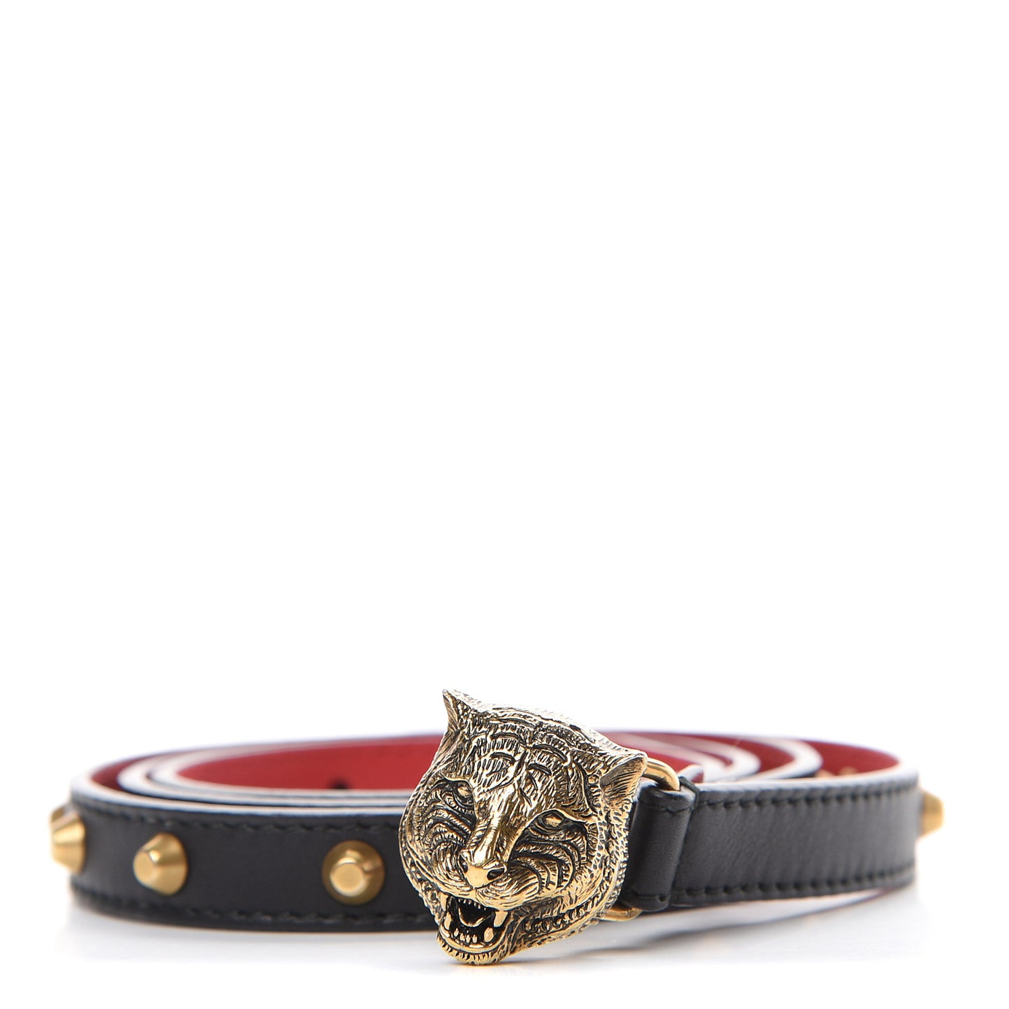Calfskin Skinny Studded Feline Belt 90 36 Black