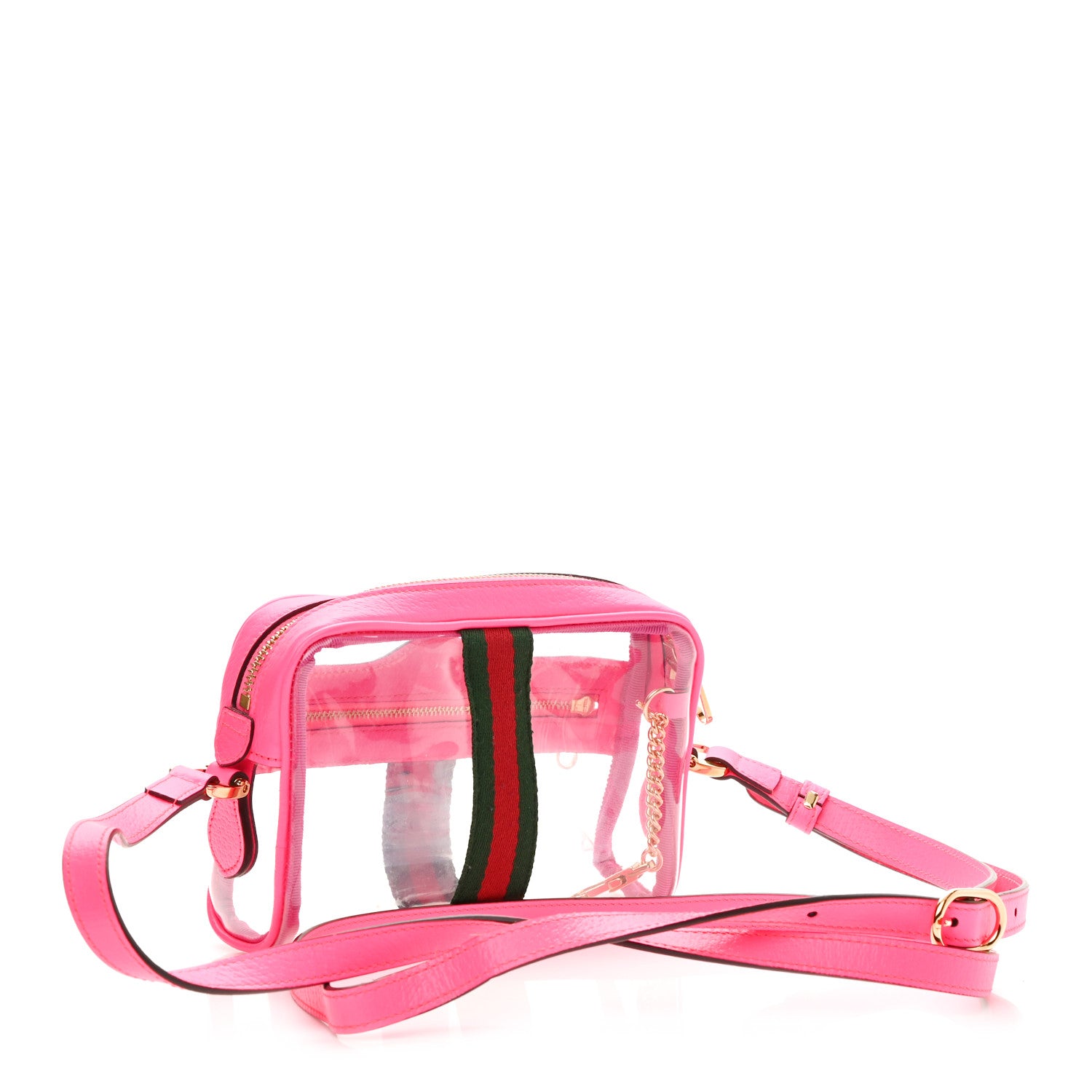 Gucci Vinyl Web Mini Ophidia Transparent Shoulder Bag Fluorescent Fuchsia 3 of 12