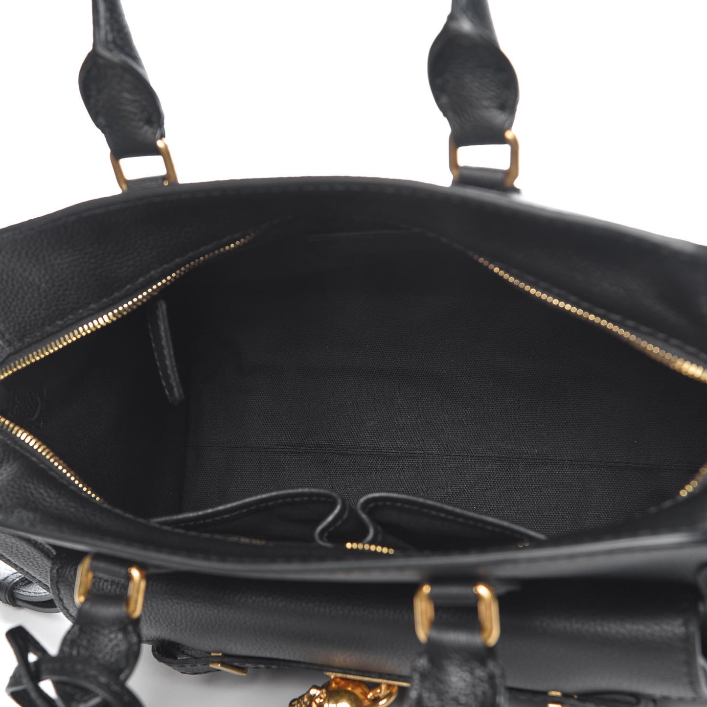 Pebbled Calfskin Padlock Pocket Tote Black