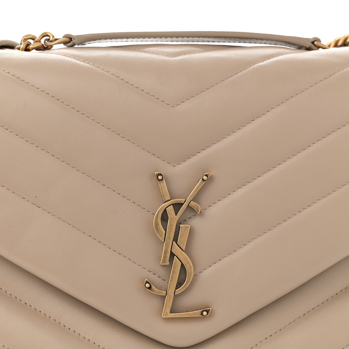 Calfskin Y Quilted Monogram Medium Loulou Chain Satchel Nude Powder