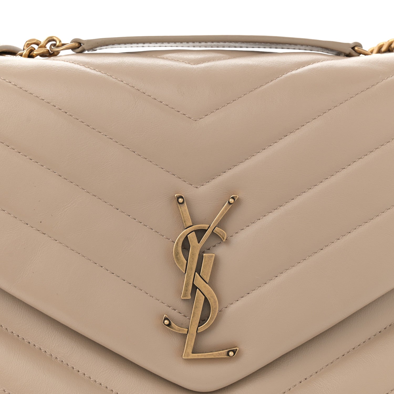 Saint Laurent Calfskin Y Quilted Monogram Medium Loulou Chain Satchel Nude Powder 8 of 15