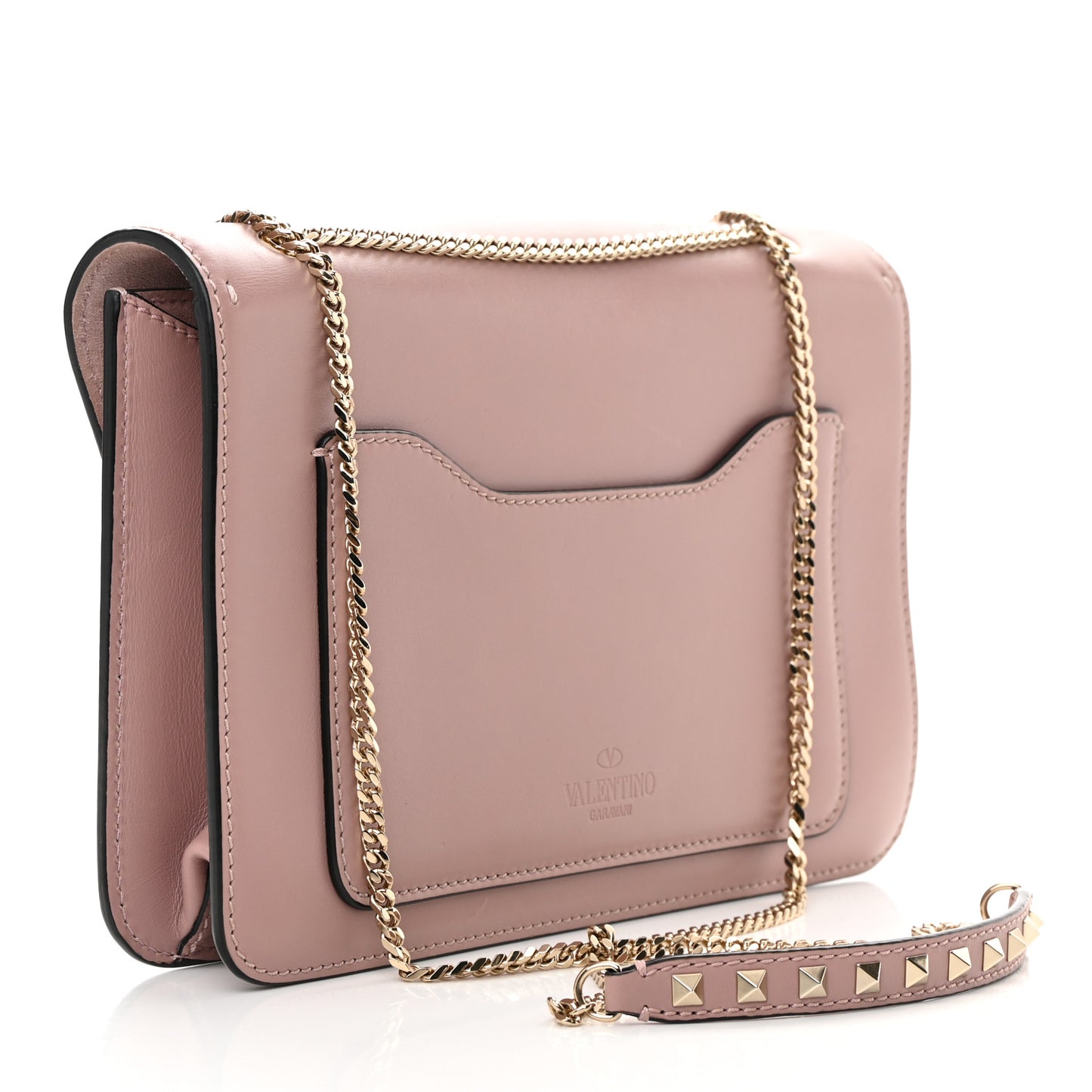 Vitello Medium Rockstud Demilune Shoulder Bag Lipstick