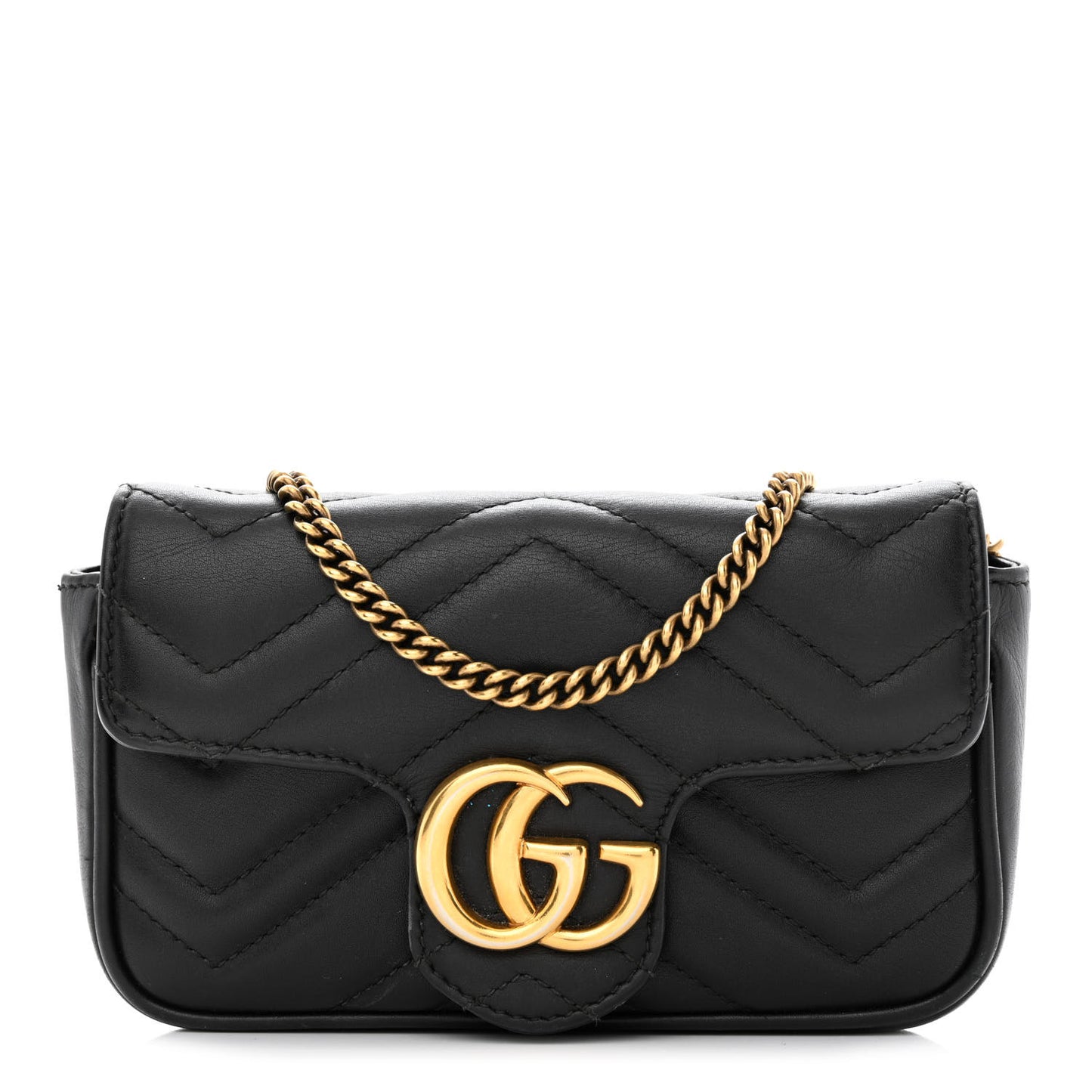 Calfskin Matelasse Super Mini GG Marmont Shoulder Bag Black