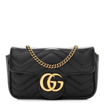Gucci Calfskin Matelasse Super Mini GG Marmont Shoulder Bag Black 1 of 14